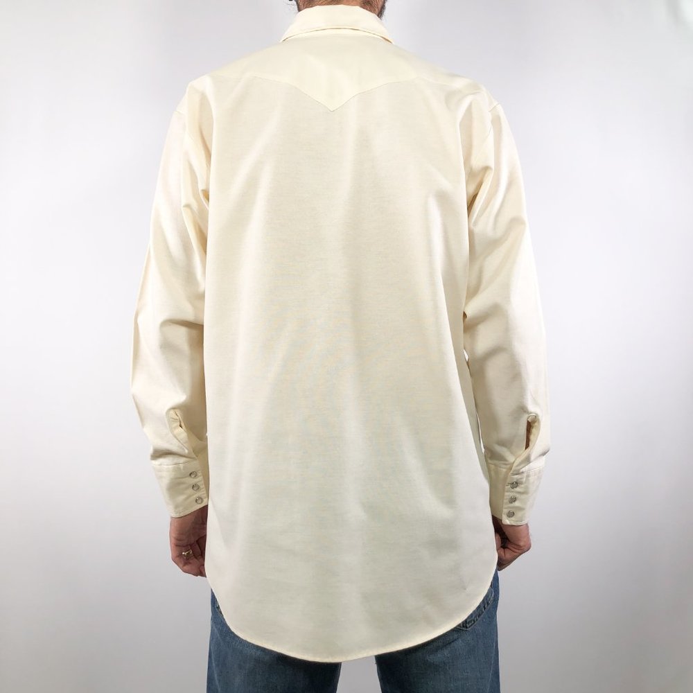 Off White Cream Western Snap Button Shirt 16.5 34 - Picture 2 of 6